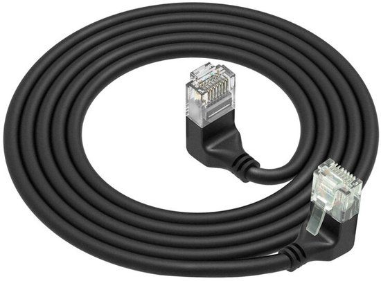 ACT Zwarte 5 meter U/UTP CAT6A LSZH Slimline patchkabel met RJ45 connectoren 90° haaks beneden naar 90° haaks boven DD7905