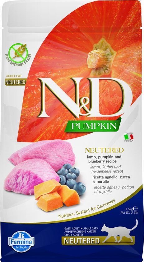 Farmina N&D Pumpkin - Kattenvoer Adult - Lam & Pompoen - Graanvrij - Voor Gecastreerde Katten