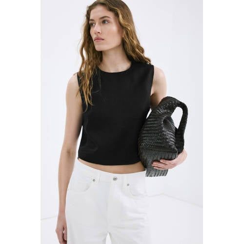 Mango top met linnen zwart