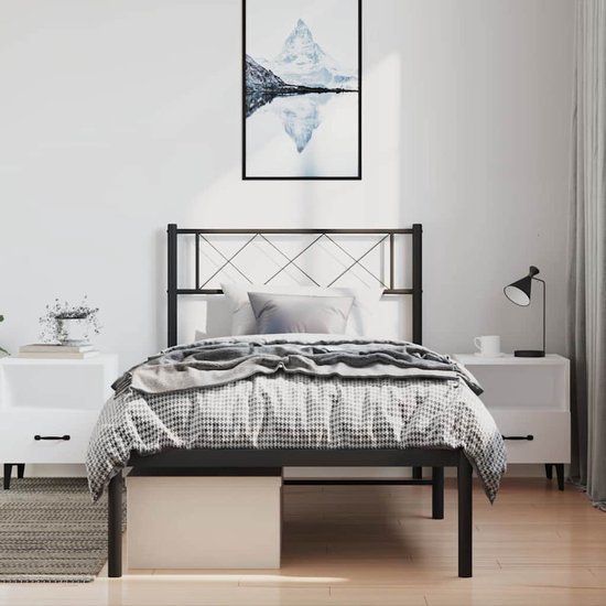 vidaXL Bedframe met hoofdbord metaal zwart 100x200 cm