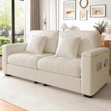 STILVORA 2-zits sofa met opbergruimte in de armleuningen, woonkamerbank met 2 kussens, sofa met hoogwaardige schuimvulling, chenille stof