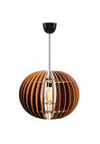 Scandinavische kroonluchter, grote bol, walnootkleur, 70 cm hoog, verstelbare kabel, E27-fitting, MDF-behuizing, stijlvolle verlichting voor moderne woningen