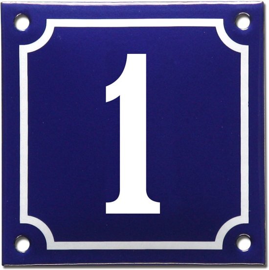 EmailleDesignÂ® Emaille huisnummer blauw/wit nr. 1