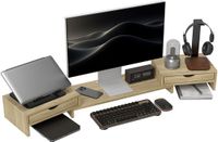 HOMCOM Monitorstandaard - Spaanplaat - 60x22x12cm - Eiken
