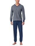 Schiesser Pyjama lang - Comfort Essentials - Heren Pyjamaset - blauw