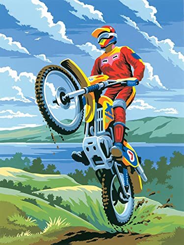 Pracht Creatives Hobby Schilderen op nummer - Junior "Motorcross", doe-het-zelf schilderij ca. 33 x 24 cm groot, incl. 7 acrylverfkleuren, penselen en bedrukt schilderkarton, voor beginners en kinderen vanaf 8 jaar.