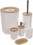 Ruhhy Set d'accessoires de salle de bain - Blanc/Bois