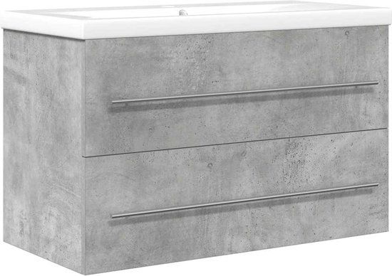vidaXL 2-delige Badkamermeubelset bewerkt hout betongrijs