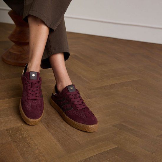 No Stress - Burgundy leren sneakers met suède details - Maat 38 - Dames - Herfst/Winter 2025