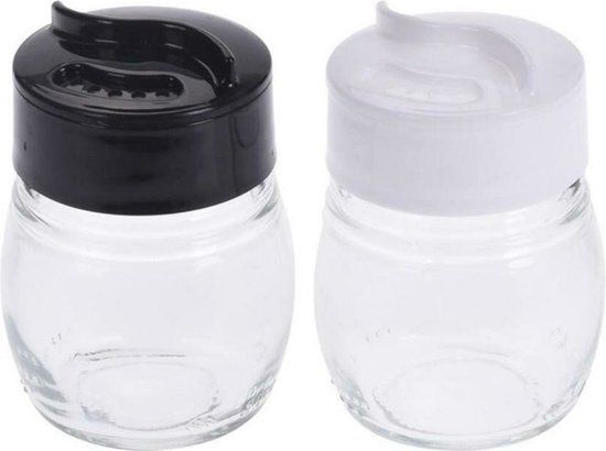 Excellent houseware Set van 2 peper en zout strooiers - Glas - Multi - 5x7cm