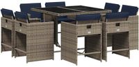 vidaXL 9-delige tuinset met kussens, grijs polyrotan