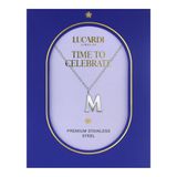 Lucardi Dames Stalen ketting letter M - Ketting - Staal - Zilverkleurig - 47 cm