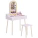 AIYAPLAY Table de maquillage pour enfants, en bois, avec miroir LED, 3 couleurs | Tabouret, coiffeuse pour enfants, tiroir, plateau spacieux, coiffeuse, bureau, filles