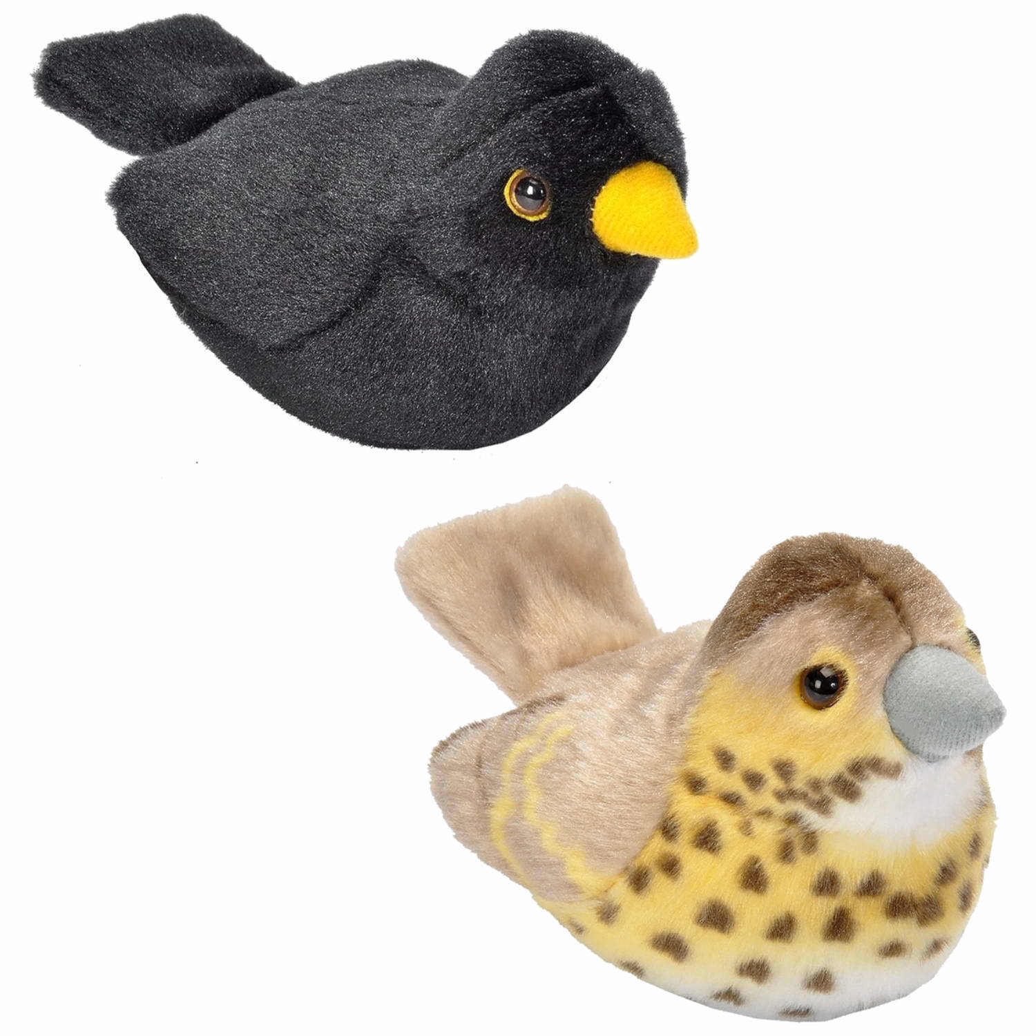 Wild Republic Set van 2x stuks pluche vogels knuffels van 14 cm met geluid