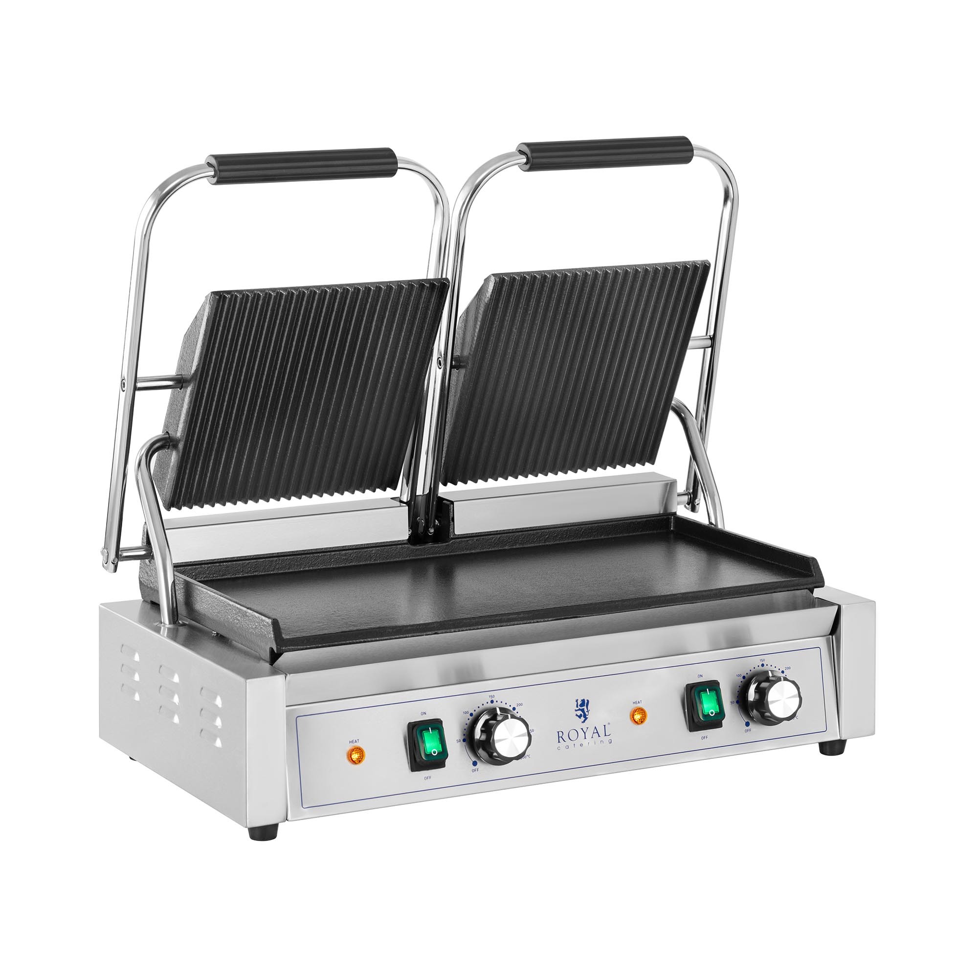 Royal Catering Dubbele contactgrill - Rainurée + Lisse - - 3.600 W