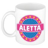 Bellatio Decorations - Aletta voornaam - koffiemok - beker - wit/roze - 300 ml - Cadeau - Dames - Collega - Moederdag - Verjaardag