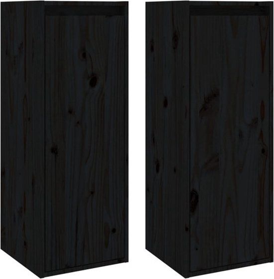 vidaXL Wandkast 2 stuks 30x30x80 cm massief grenenhout zwart