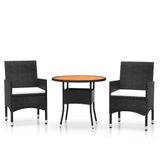 vidaXL 3-delige Tuinset Poly Rattan Zwart