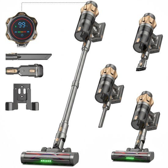 Cleanova Steelstofzuiger V450 - Grijs/Goud - 500W - 60 minuten - Zakloos - HEPA