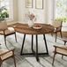 Table à manger en cuir de bovin, 80 cm - Table de cuisine pour 2 personnes - Petite table pour salle à manger - Style industriel avec cadre en métal - Panneau de particules aspect bois - Convient aux petits espaces - Marron