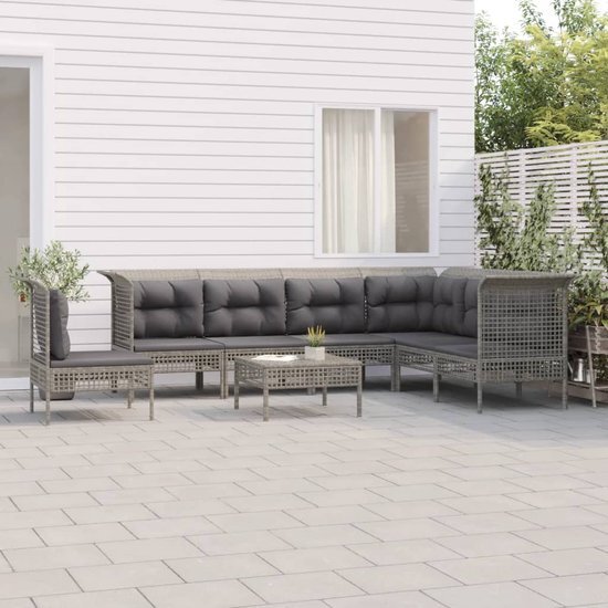 The Living Store Loungeset - Tuinhoekbank - tuinmiddenbank - tuinvoetenbank - Grijs - 65 x 65 x 75 cm - Weerbestendig