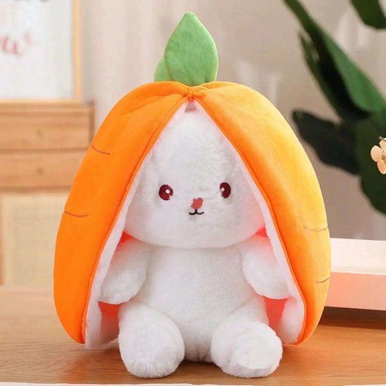 Klikkopers® Kawaii Kussen - Konijn in Wortel - 28-32cm - Pluche Knuffel - Kawaii - Oranje