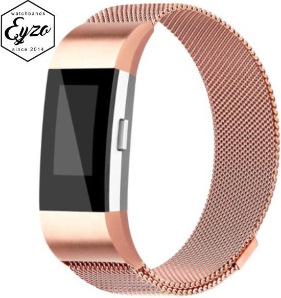 - FitBit Charge 2 Milanees Horloge Bandje Rose Gold Stainless Steel met magneetsluiting - Maat Small Rose Goud
