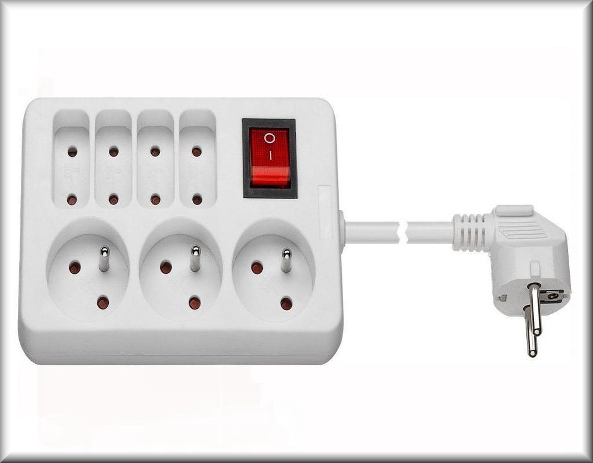 PremiumCord Extension power cord - 2m - 3+4 sockets - White