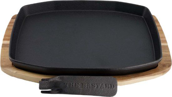 The Bastard Sizzling Plate & Holder (24x32cm) - Cast Iron Skillet with Serving Board