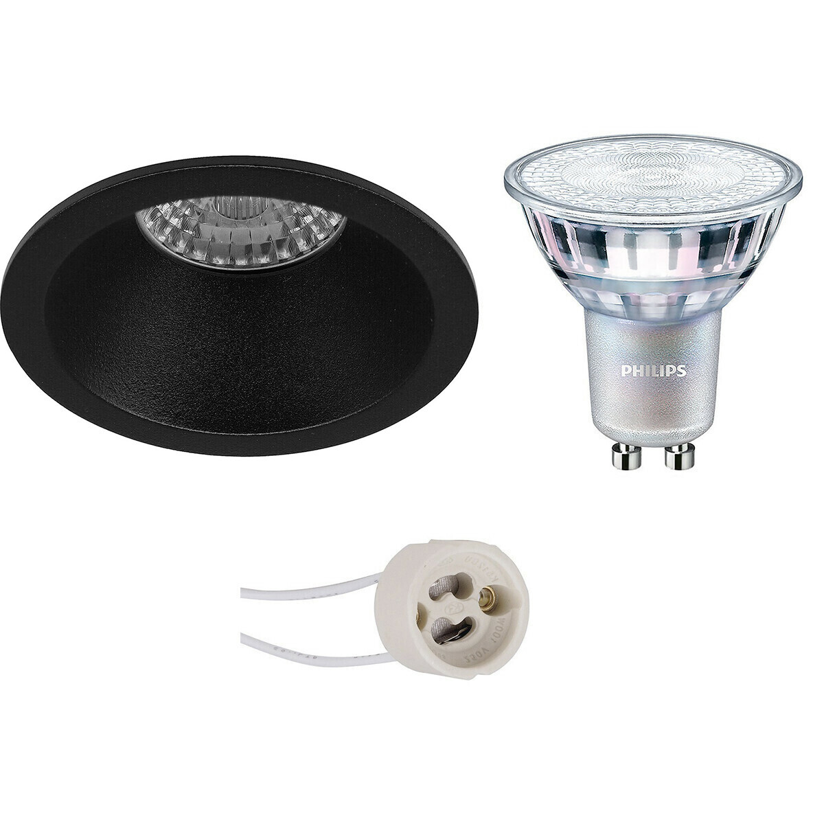 BES LED LED Spot Set - Pragmi Pollon Pro - GU10 Fitting - Inbouw Rond - Mat Zwart - Verdiept - Ø82mm - Philips - MASTER 927 36D VLE - 4.9W - Warm Wit 2200K-2700K - DimTone Dimbaar