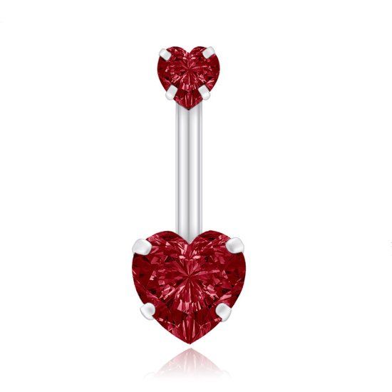 LGT JWLS Lookinggoodtoday Navelpiercing Edelstaal Double Heart Rood