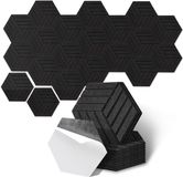 Merkloos 12 stuks Akoestische panelen Hexagon streepje Zelfklevend Akoestisch Paneel Geluidsisolatie Vilt Wandpaneel Zwart