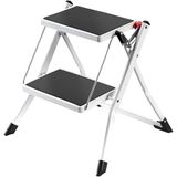 Merkloos MSV Klaptrap, trapladder, huishoudladder, ca. 49 x 49 x 45 cm, belastbaar tot 150 kg, 2 grote stalen treden met anti-slip matten, zwart