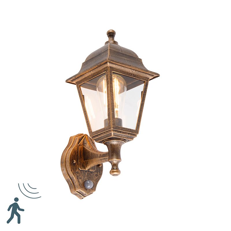 QAZQA Capital Buitenwandlamp - Antiek Goud met Bewegingsmelder