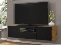 AUREO Meuble tv-hifi 3 portes 150 cm chêne artisan/noir avec led