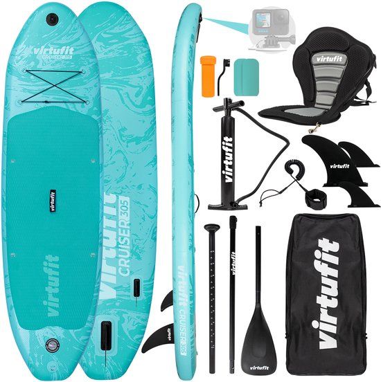 VirtuFit Supboard Cruiser 305 - Turquoise - Stand Up Paddle Board - Opblaasbaar - Met Kajak zitje