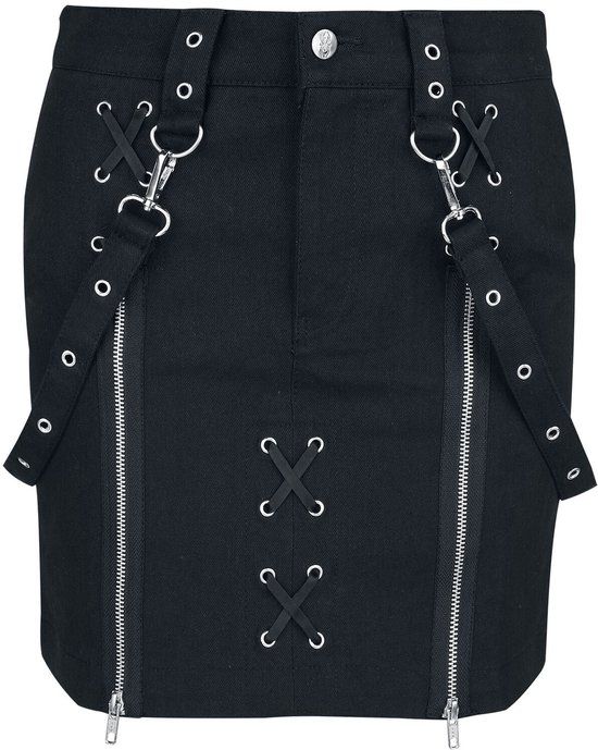 Gothicana by EMP Gothicana Zwarte rok met veterdetails en ritsen - Dames - XXL