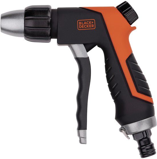 BLACK+DECKER Spuitpistool - Sproeikop voor Tuinslang - Aanpasbare Waterstroom - ABS-Plastic en Thermoplastisch Rubber - Zwart/Oranje