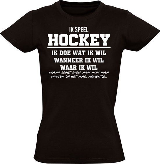 Zwart Hockey Grappig Dames T-shirt - Katoen - Maat S
