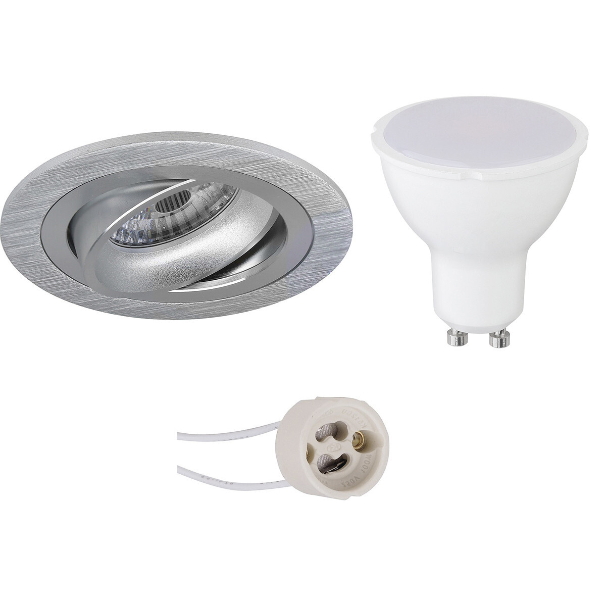 BES LED LED Spot Set - Pragmi Alpin Pro - GU10 Fitting - Inbouw Rond - Mat Zilver - 6W - Helder/Koud Wit 6400K - Kantelbaar Ã˜92mm