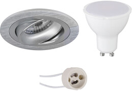 BES LED LED Spot Set - Pragmi Alpin Pro - GU10 Fitting - Inbouw Rond - Mat Zilver - 6W - Helder/Koud Wit 6400K - Kantelbaar Ã˜92mm