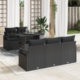 vidaXL Tuinbank Set Zwart Polyrattan 6 Kussens 5 Zitplaatsen