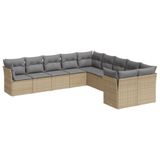 VidaXL 11-delige Tuinset met kussens poly rattan beige