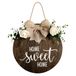 MayAvenue Home Sweet Home kransen decor bord voordeur, rond houten hangbord met lint boog en kunstmatige groene bladeren, boerderij veranda decoraties voor thuis Thanksgiving, bruin