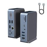 15-in-2 USB C-adapter, dual monitor USB C HUB, USB C docking station, met 2 HDMI, VGA, 4 USB A, 2 USB C, USB C 3.0, Ethernet, 100 W PD, audio en SD/TF kaartlezeraansluitingen voor laptop