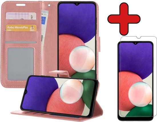 BTH Samsung Galaxy A22 4G Hoesje - Book Case - Rose goud - Met Screenprotector