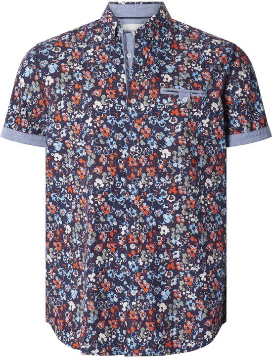 Babista heren overhemd met korte mouwen - 45/46 - donkerblauw - katoen - gebloemd - regular fit - Plus Size