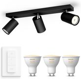 Philips Hue Kosipo Opbouwspot (Zwart) - Warm tot Koelwit Licht - Incl. Hue Dimmer Switch - Plafondspot met 3 Lichtpunten - GU10 - Hue White Ambiance