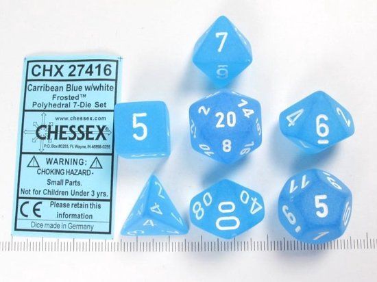 Chessex Frosted Caribbean Blue/wit Polydice Dobbelsteen Set (7 stuks)
