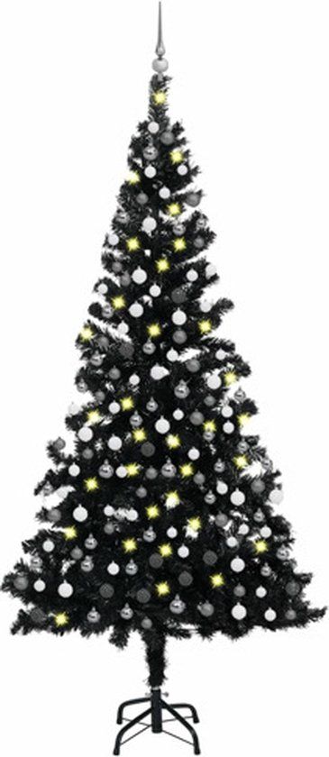 vidaXL Kunstkerstboom met Verlichting en Kerstballen 210 cm PVC Zwart